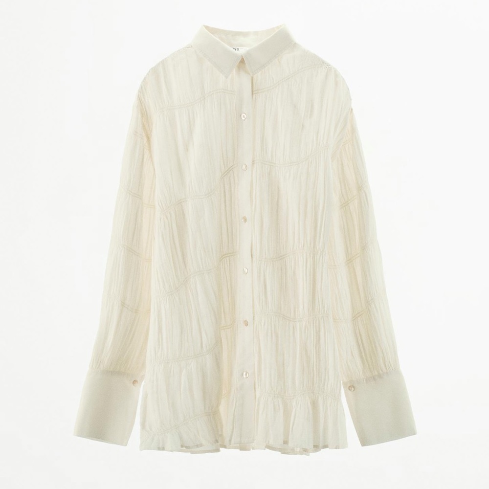 ZARA RUCHED COTTON SHIRT - Picture 1 of 4